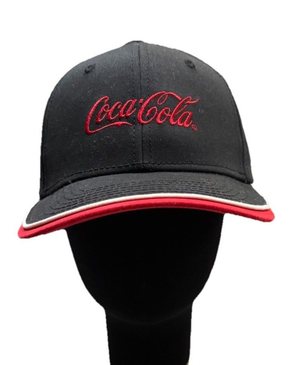 Coca-Cola Hat Cap Strap Back Black Embroidered Logo Mens One Size Dad Cap Casual